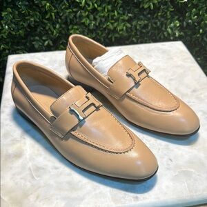 Hermes Tan Leather Loafers with Horsebit Detail
